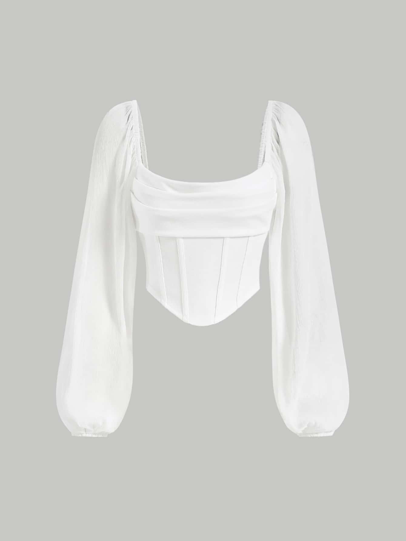 Buy SHEIN MOD Lantern Sleeve Ruched Scoop Neck Asymmetrical Hem Crop Top in Pakistan