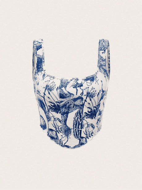 Buy SHEIN MOD Plant Print Lettuce Trim Bodycon Summer Tank Top in Pakistan