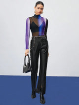Buy SHEIN Maija Women'S Gradient Color Stand Collar See-Through Mesh Blouse in Pakistan