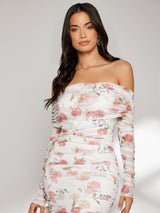 Buy SHEIN Modely Allover Floral Print Off Shoulder Ruched Dress in Pakistan