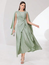 Buy SHEIN Modely Cloak Sleeve Knot Side Green Modest Dress in Pakistan