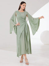Buy SHEIN Modely Cloak Sleeve Knot Side Green Modest Dress in Pakistan