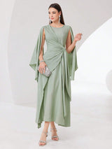 Buy SHEIN Modely Cloak Sleeve Knot Side Green Modest Dress in Pakistan