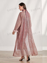 Buy SHEIN Modely Contrast Sequin Fuzzy Cuff Coat & Bodycon Dress in Pakistan
