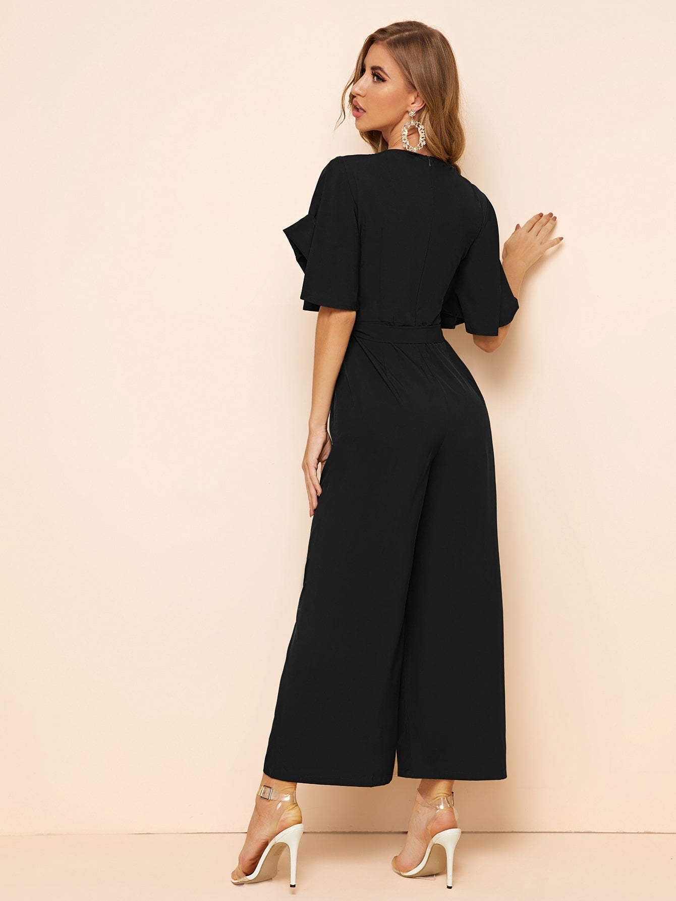 Buy SHEIN Modely Embroidery Detail Belted Palazzo Jumpsuit in Pakistan