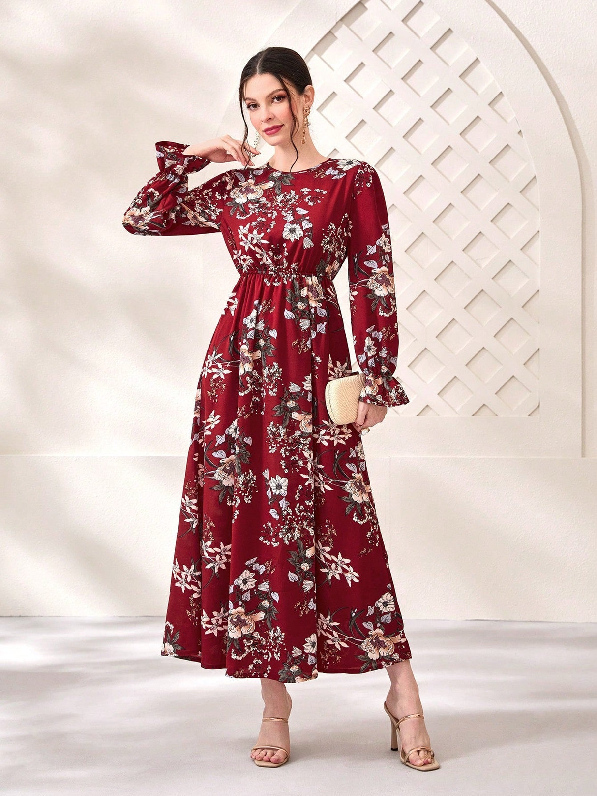 SHEIN Modely Floral Print Flare Sleeve Dress – Bechlo.pk