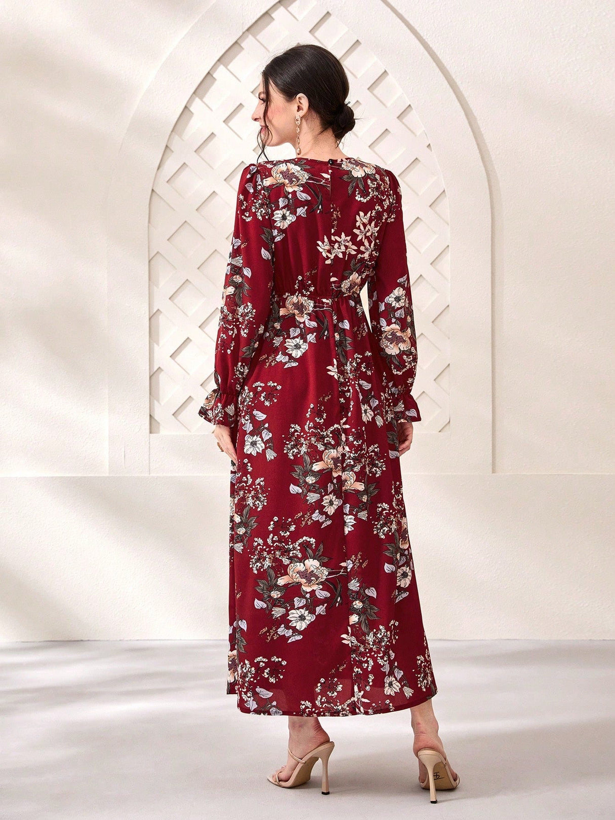 Buy SHEIN Modely Floral Print Flare Sleeve Dress in Pakistan