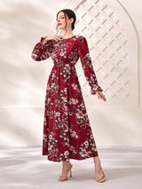 Buy SHEIN Modely Floral Print Flare Sleeve Dress in Pakistan
