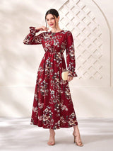 Buy SHEIN Modely Floral Print Flare Sleeve Dress in Pakistan