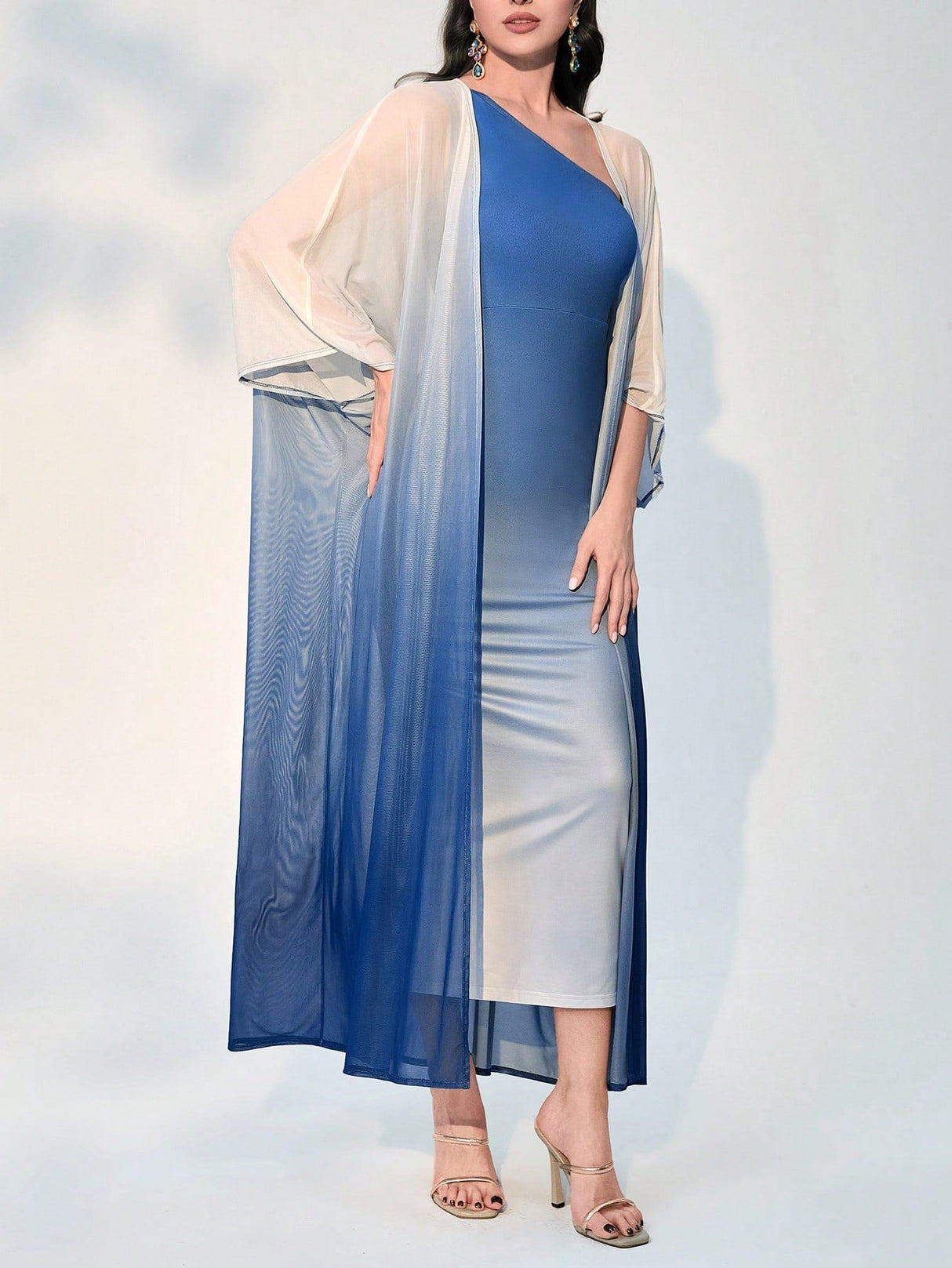 Buy SHEIN Modely Ombre One Shoulder Dress With Coat in Pakistan