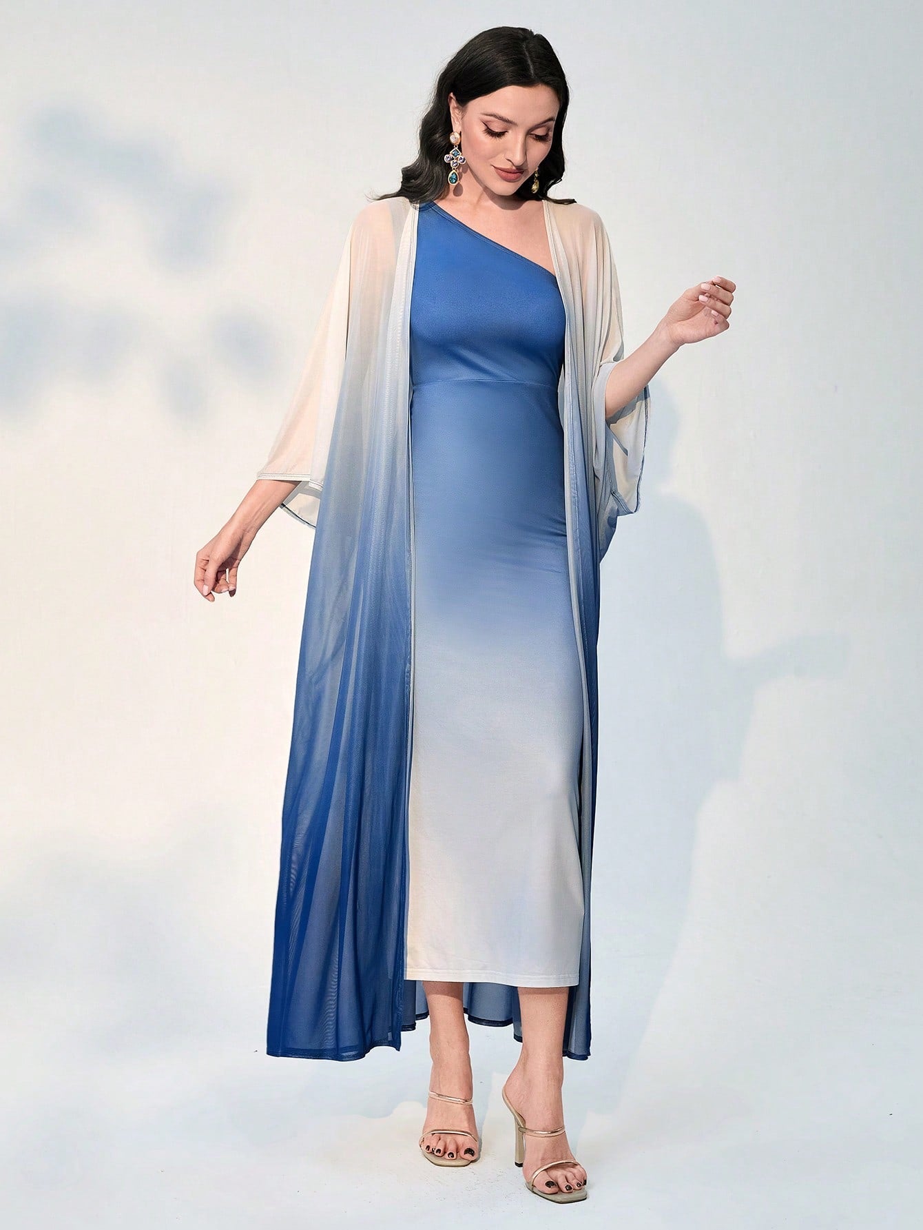 Buy SHEIN Modely Ombre One Shoulder Dress With Coat in Pakistan