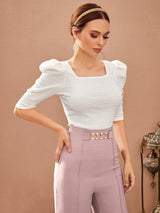 Buy SHEIN Modely Puff Sleeve Square Neck Tee in Pakistan