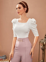 Buy SHEIN Modely Puff Sleeve Square Neck Tee in Pakistan