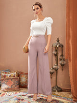 Buy SHEIN Modely Puff Sleeve Square Neck Tee in Pakistan