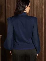 Buy SHEIN Modely Solid Color Lantern Sleeve V-neck Long-sleeved Shirt in Pakistan