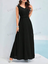 Buy SHEIN Modely Solid Pleated Hem Dress in Pakistan