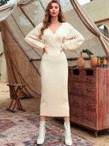 Buy SHEIN Modely Solid Surplice Neck Cut Out Sweater Dress in Pakistan