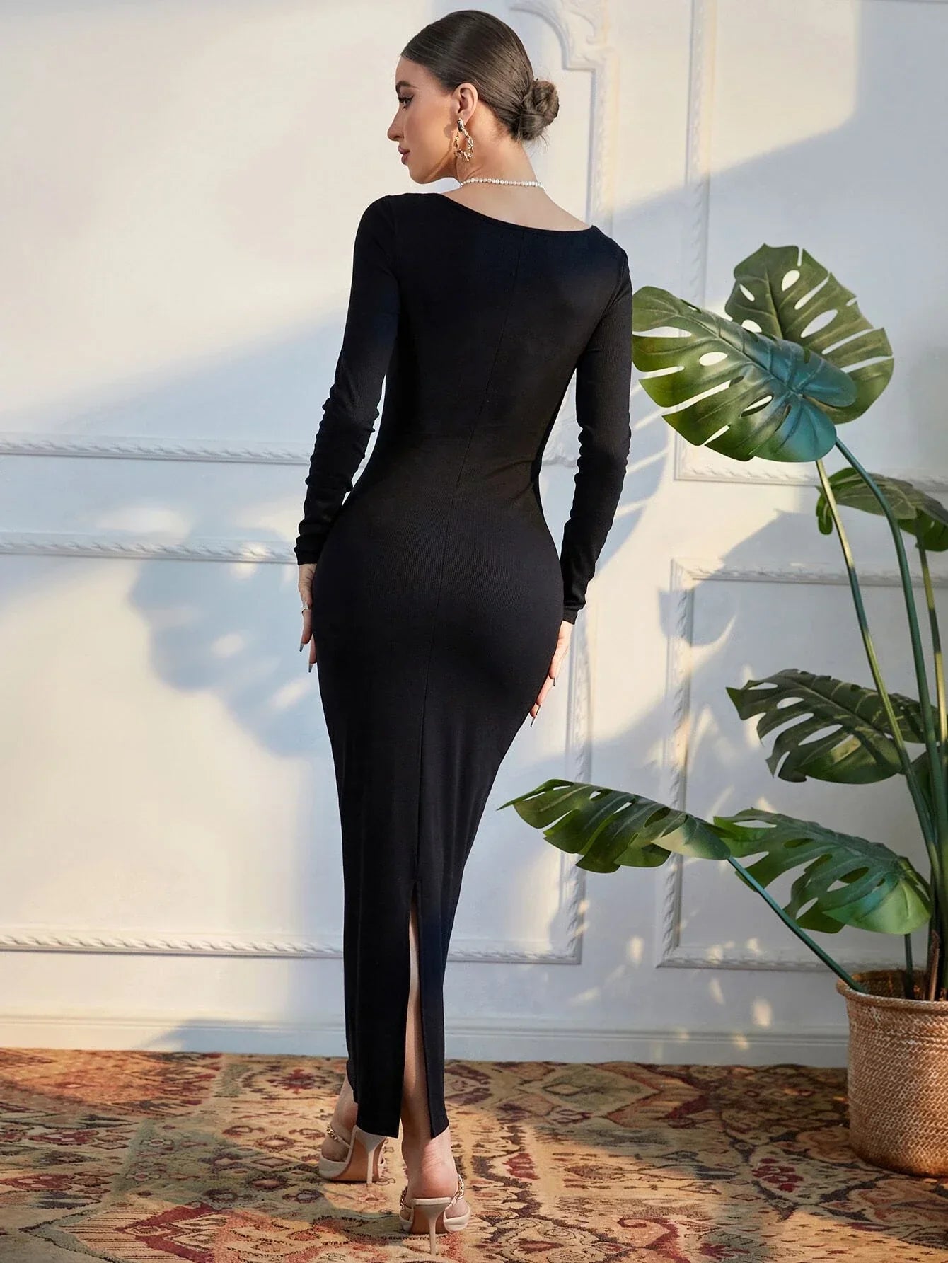 Buy SHEIN Modely Square Neck Split Back Bodycon Dress in Pakistan
