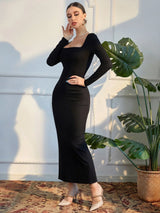 Buy SHEIN Modely Square Neck Split Back Bodycon Dress in Pakistan