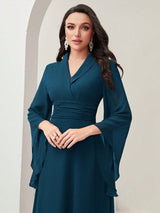 Buy SHEIN Modely Surplice Neck Flounce Sleeve Ruched Waist Dress in Pakistan
