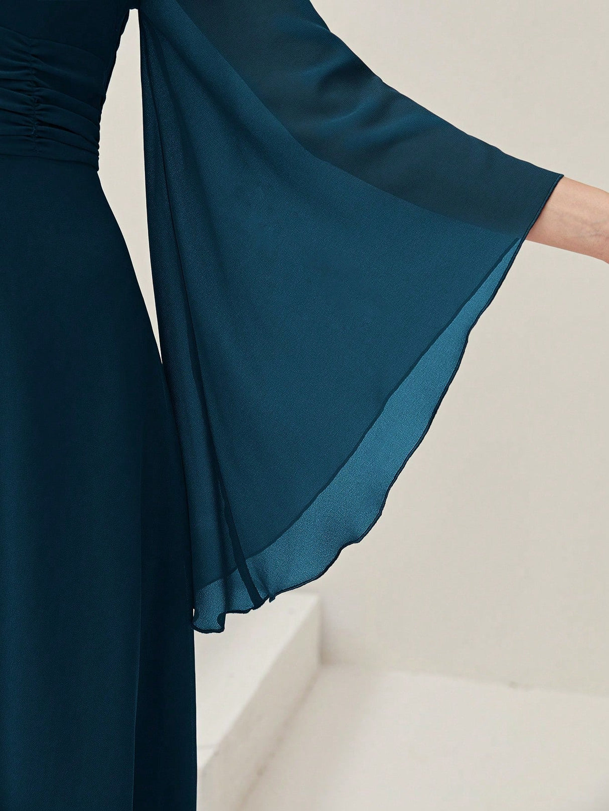Buy SHEIN Modely Surplice Neck Flounce Sleeve Ruched Waist Dress in Pakistan