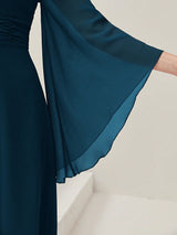 Buy SHEIN Modely Surplice Neck Flounce Sleeve Ruched Waist Dress in Pakistan