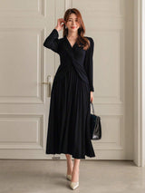 Buy SHEIN Modely V-Neckline Twisted Detailing Ruffle Hem Long Sleeve Dress in Pakistan