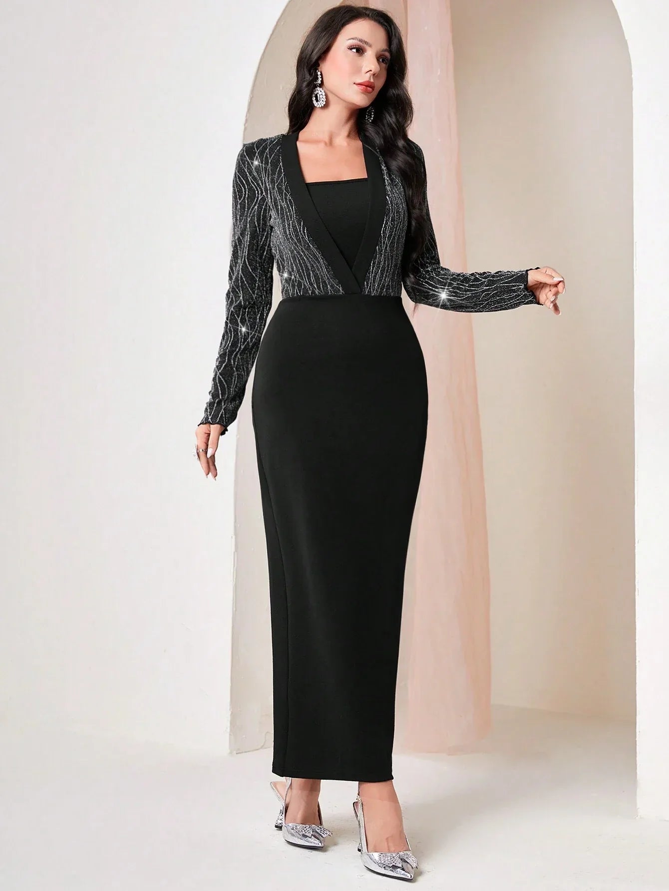 Buy SHEIN Modely Women's Color Block Square Neck Slim Fit Dress in Pakistan