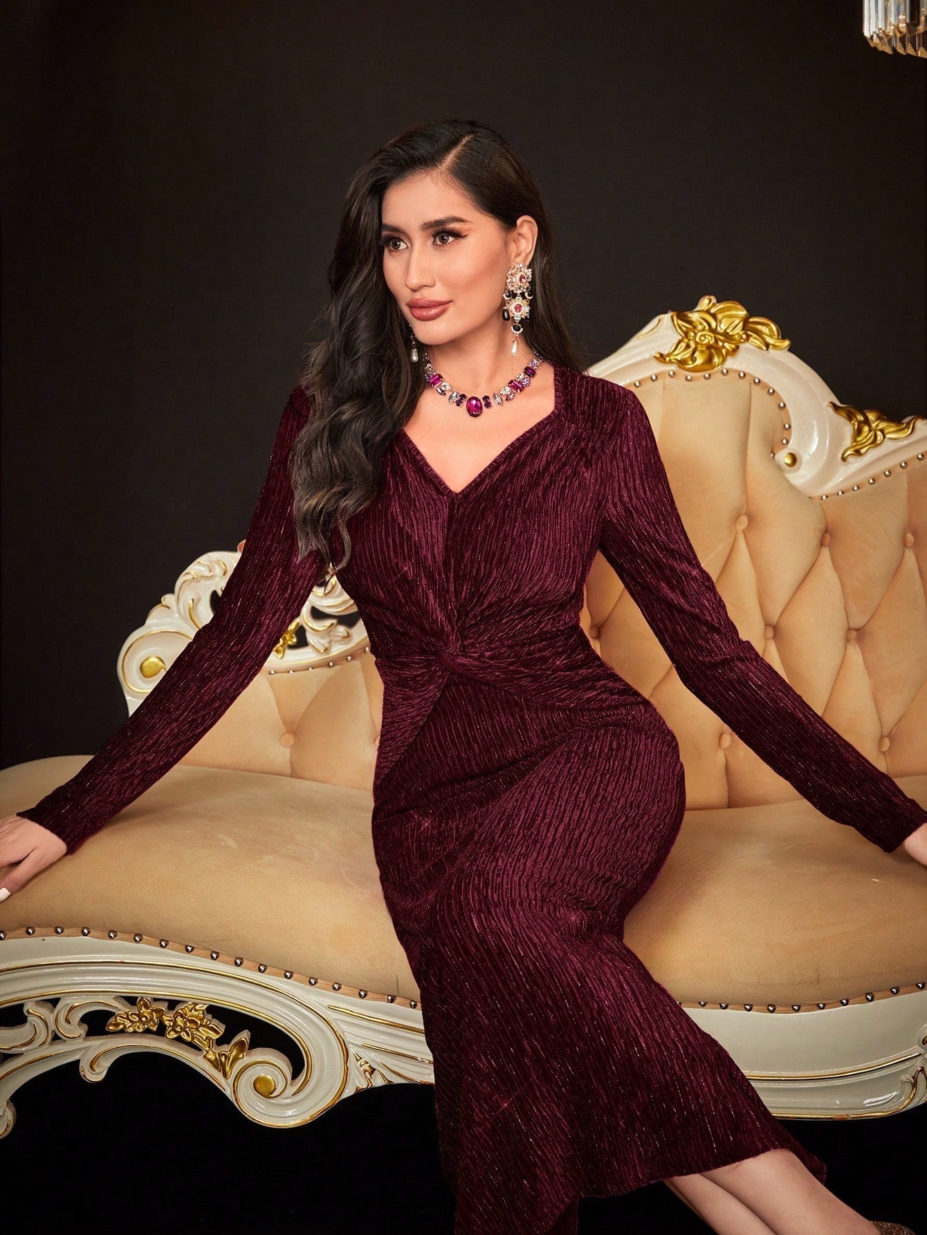 Buy SHEIN Modely Women's Shiny Twisted Bodycon Dress in Pakistan
