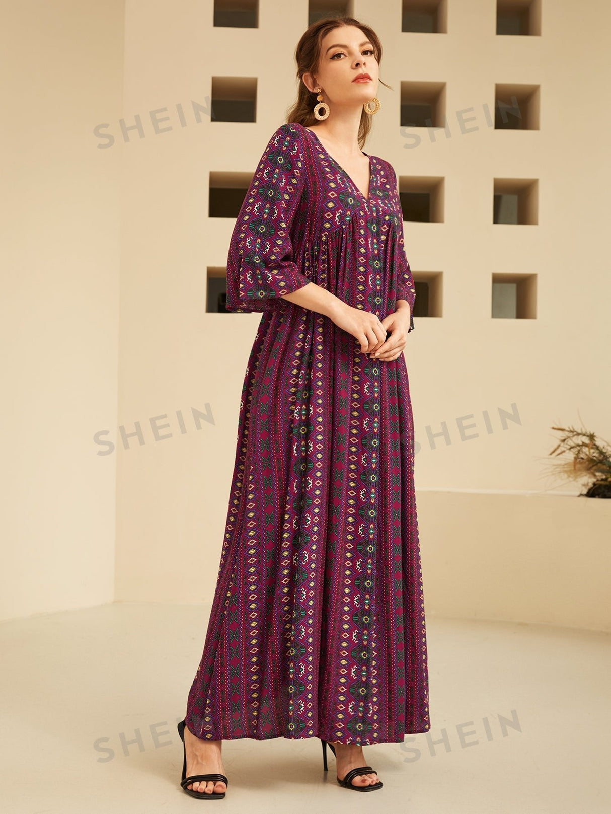 Buy SHEIN Mulvari 1 PC V-neck Smock Dress in Pakistan
