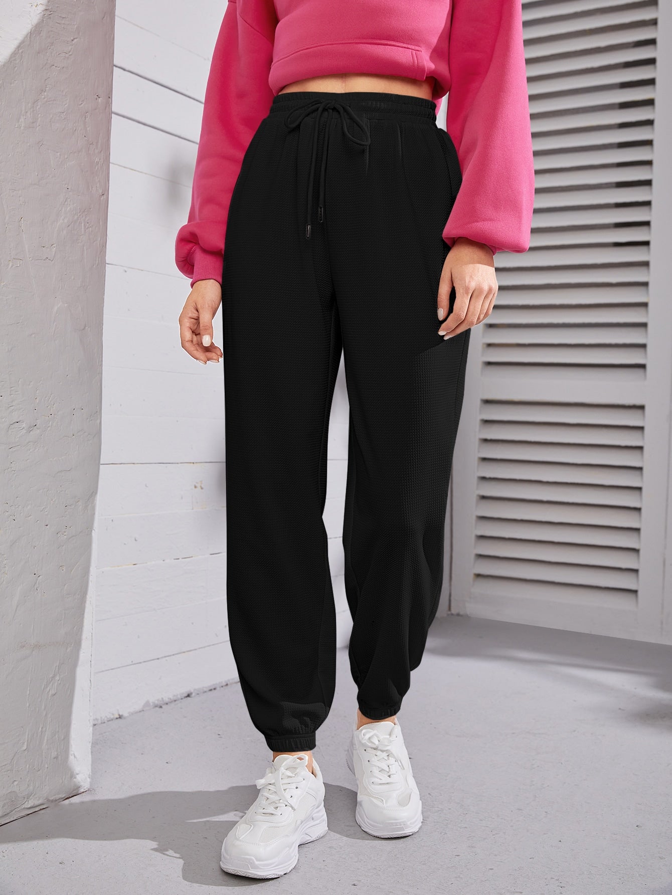 Buy SHEIN Mulvari Solid Drawstring Waist Joggers in Pakistan