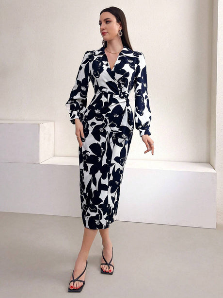 Buy SHEIN Mulvari Women's Floral Print Lantern Sleeve Dress in Pakistan