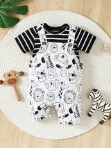 Buy SHEIN Newborn Baby Boys' Striped Knit Comfortable Romper And Cute Animal Printed Dungaree Set For Summer in Pakistan
