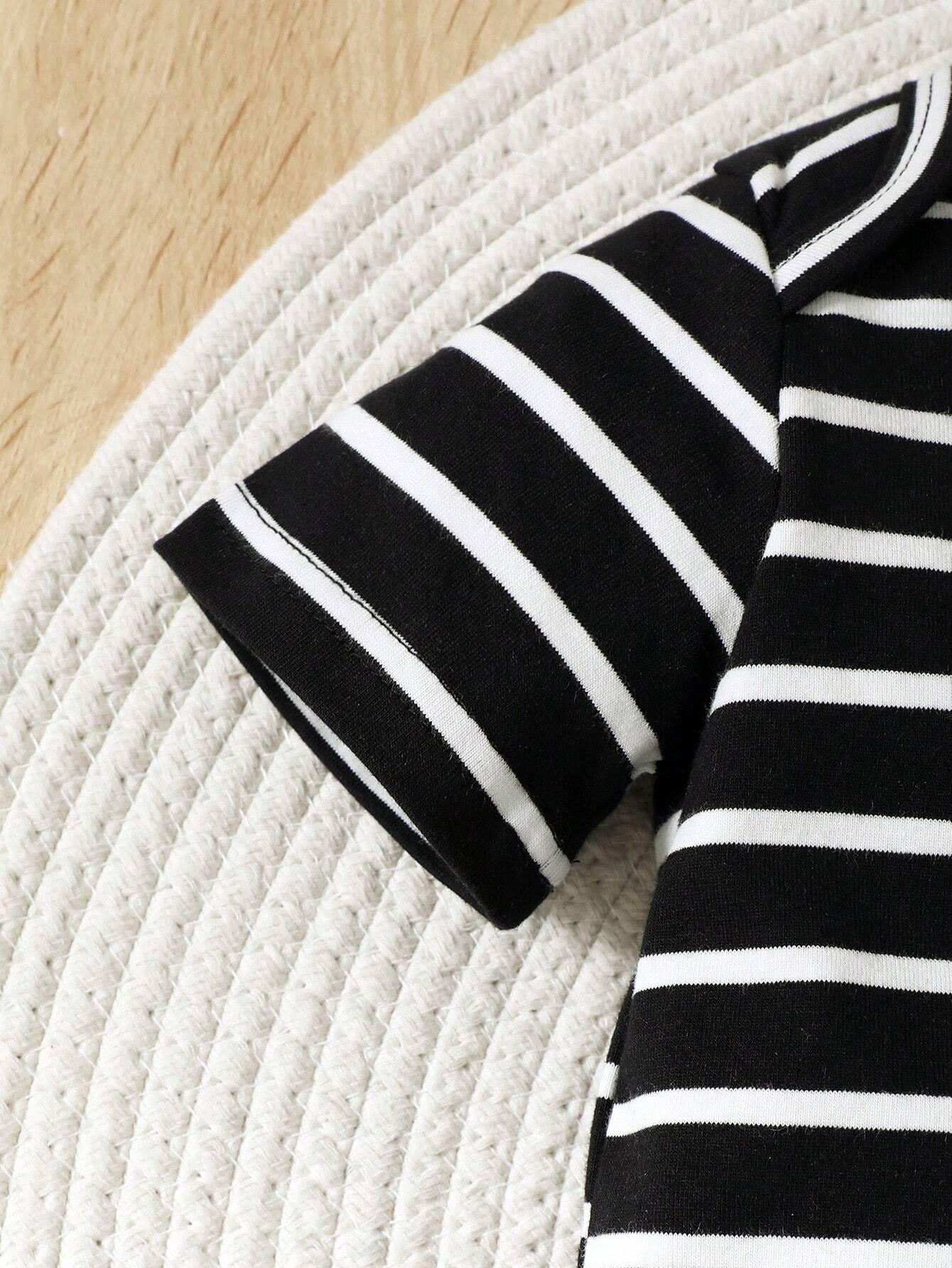 Buy SHEIN Newborn Baby Boys' Striped Knit Comfortable Romper And Cute Animal Printed Dungaree Set For Summer in Pakistan