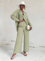 Buy SHEIN Privé Argyle Print Drop Shoulder Blouse & Wide Leg Pants in Pakistan
