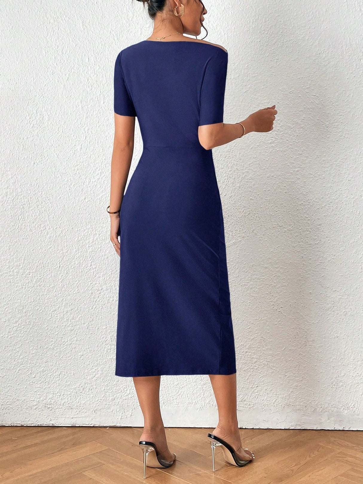 Buy SHEIN Prive Asymmetrical Neck Split Thigh Dress in Pakistan