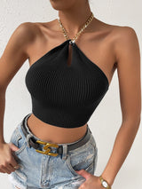 Buy SHEIN Privé Chain Detail Backless Crop Halter Knit Top in Pakistan