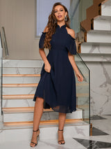Buy SHEIN Priv̩ Cold Shoulder Frill Trim Chiffon Dress in Pakistan