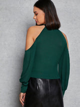 Buy SHEIN Priv̩ Cold Shoulder Rib-knit Tee in Pakistan