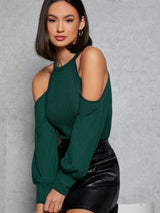 Buy SHEIN Priv̩ Cold Shoulder Rib-knit Tee in Pakistan