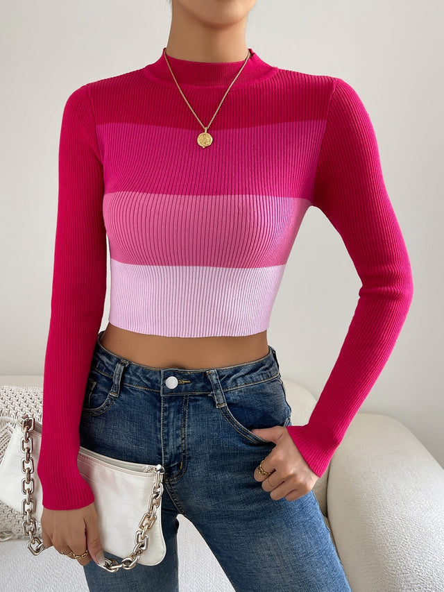 Buy SHEIN Privé Colour Block Mock Neck Sweater in Pakistan