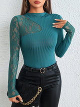 Buy SHEIN Priv̩ Contrast Lace Mock Neck Tee in Pakistan