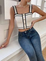 Buy SHEIN Privé Contrast Trim Button Detail Crop Knit Top in Pakistan