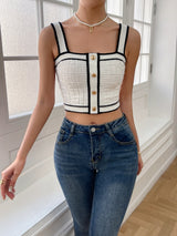 Buy SHEIN Privé Contrast Trim Button Detail Crop Knit Top in Pakistan