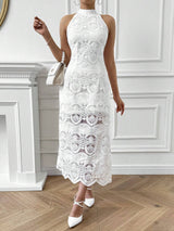 Buy SHEIN Privé Elegant Lace Halter Neck Slim Fit Midi Dress For Wedding Party Or Elegant Gatherings in Pakistan