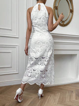 Buy SHEIN Privé Elegant Lace Halter Neck Slim Fit Midi Dress For Wedding Party Or Elegant Gatherings in Pakistan