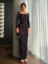Buy SHEIN Priv̩ Floral Pattern Split Thigh Mesh Dress in Pakistan
