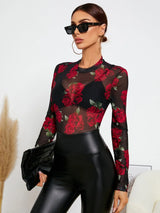 Buy SHEIN Privé Floral Print Crew Neck Mesh Top Without Bra in Pakistan