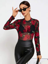 Buy SHEIN Privé Floral Print Crew Neck Mesh Top Without Bra in Pakistan