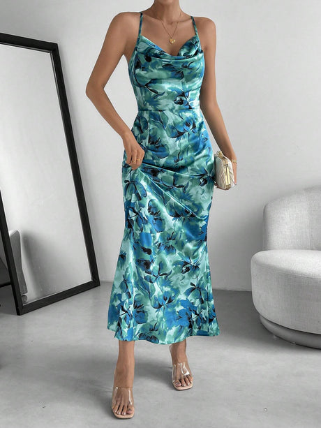 Buy SHEIN Priv̩ Floral Print Draped Collar Cami Dress in Pakistan